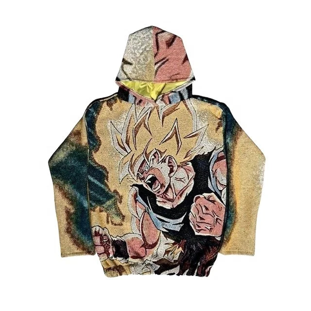 Vintage Super SY Dragon Full Print Tapestry Hoodie Men Anime Graphic Oversized Streetwear for Men