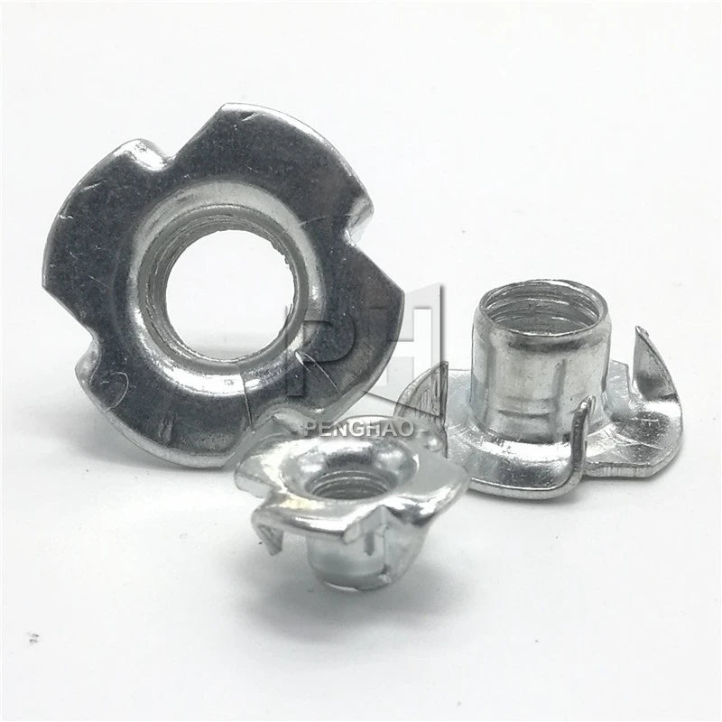 M4 M5 M6 M8 M10 M12 Thickened Steel Four Claws Speaker Nut Blind Pronged Insert T-Nut for Wood Furniture Length=8-17mm