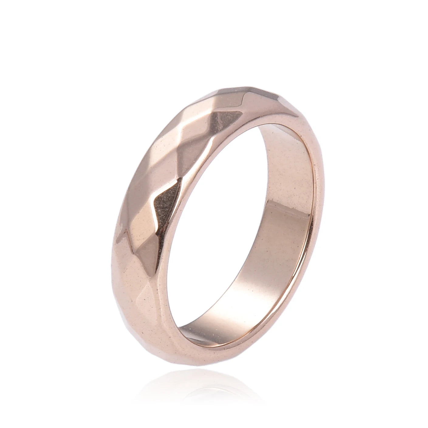 Wholesale Natural Energy Healing Hematite Stone Mens Ring 6mm Size Simple Faceted Design Rose Gold Hematite Ring for Couple