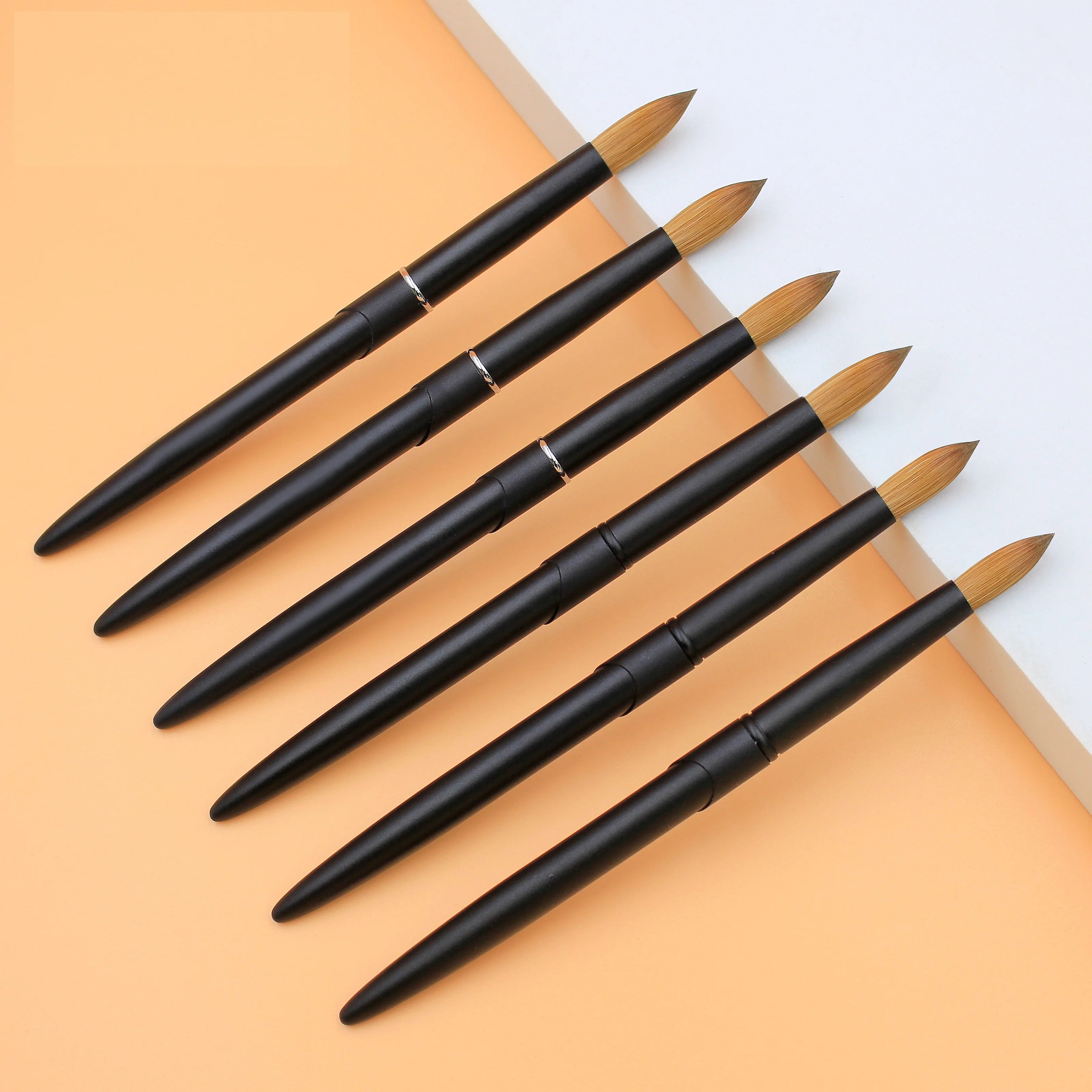 New Design Top High Quality Crimped 100% Kolinsky Acrylic Nail Brush with My logo Matte Soft Black Metal Handle Manicure Brush