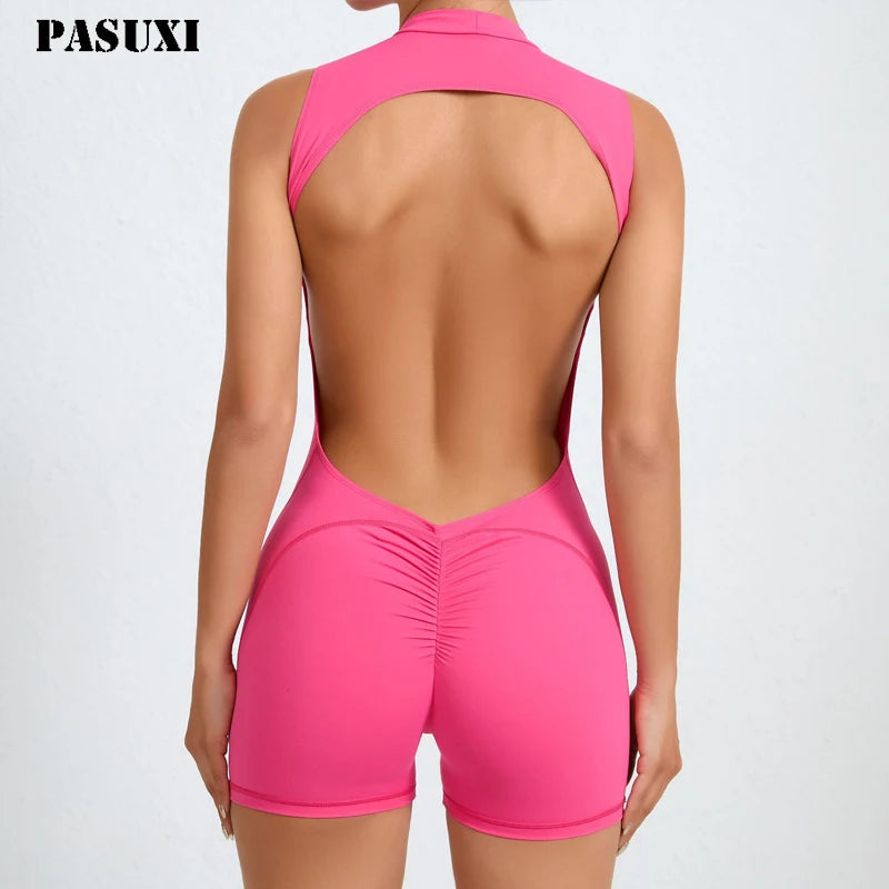 PASUXI 2025 Custom Hollow Out Yoga Jumpsuit One Piece Sleeveless Active Wear Removable Chest Pad Workout Bodysuit