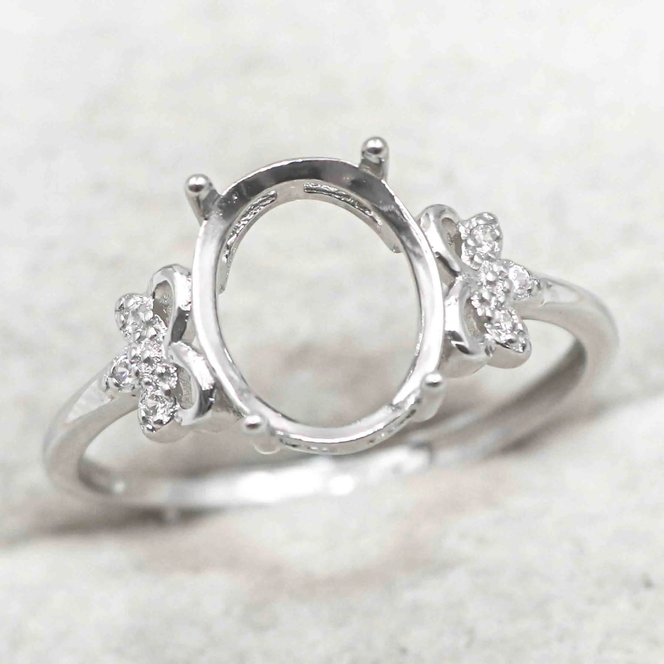 Sterling Silver 8*10mm Semi Mount Ring Empty Frame Blank Support Setting S925 Base Holder Without Center Stone for DIY Inlay
