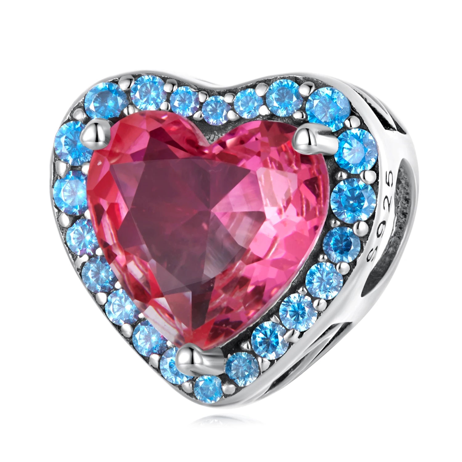 Factory Wholesale 925 Sterling Silver Contrast-color Heart Charm Fit DIY Bracelet Shiny Red Big Stone Fashion Pendant SCC2314