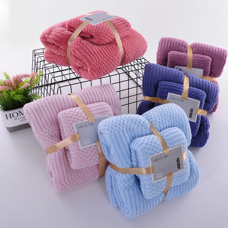 Customized logo 70 *140 Coral Fleece Microfiber Fabric Drying Bath Face Hand Facial Detailing Towel Set