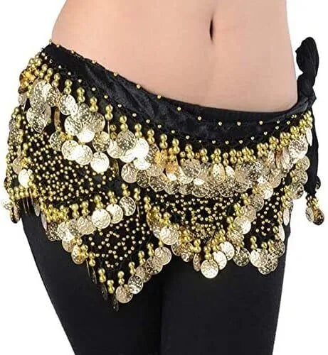 Coins Belt Belly Dance Costume Hip Scarf Wrap Skirt Women Dance Class Noisy Waist Chain Belt