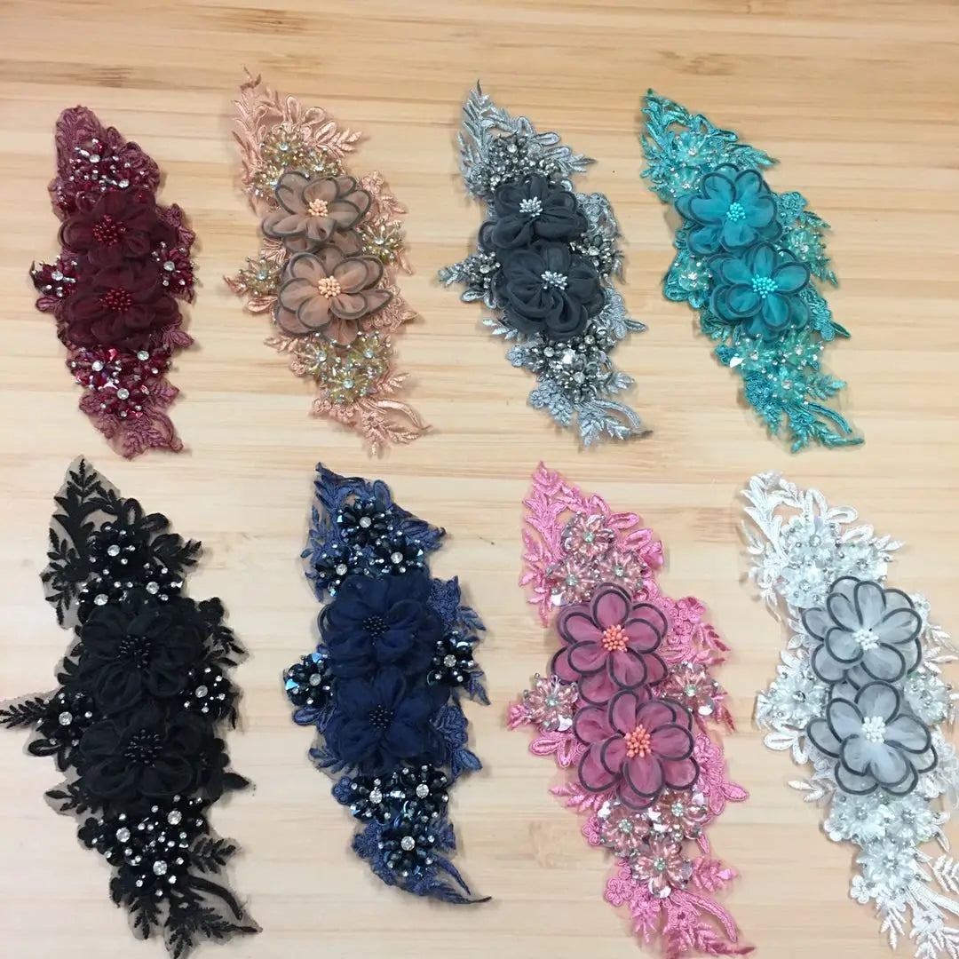 New Arrival 3d Beaded Embellishment Flower Applique Embroidery Lace Patch Motif