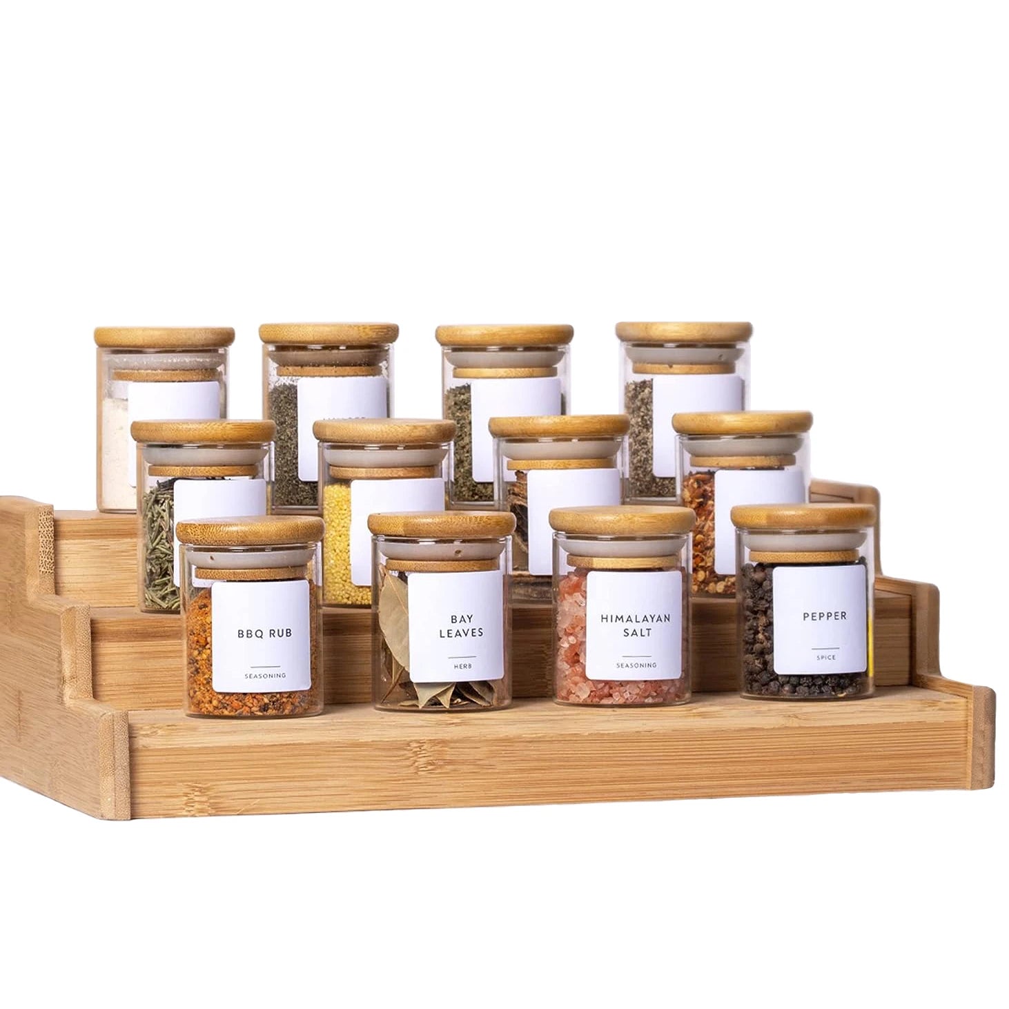Factory Cheap Hot Sale Round & Square Glass Spice Jars with Bamboo Lids Kitchen Storage Herb & Spice Jar with Label