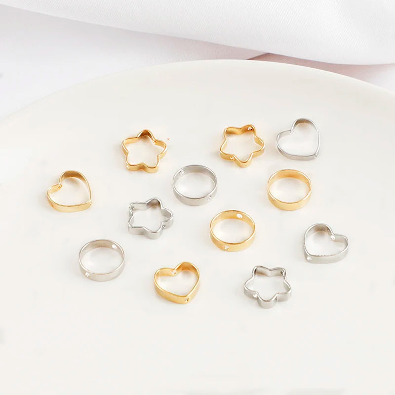 Jump Rings Bulk 14K Gold Plated Brass Heart Shape Jump Ring Through Rope Separate Beads Jewelry Making groove Jump Ring