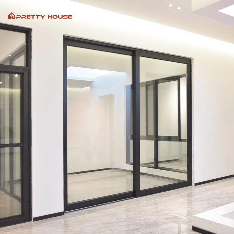 Modern Design 2 Tracks and 2 Thermal Break Aluminum Sliding Door for Balcony Patio Villa