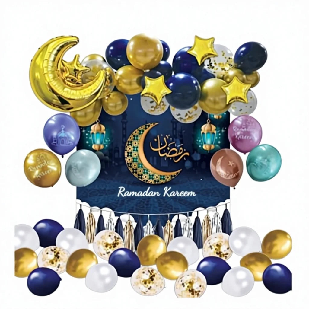 640401 Eid Mubarak Ramadan Paper Balloons with Tassel Garland Poster Artcard Balloon Decorations All in One PartyMaker