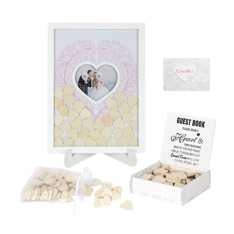 Wooden Heart Message Board Painted Art Style Wedding Guest Book Alternative Love-Themed Home Decoration Events Gifts Model Box