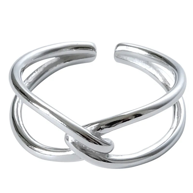 925 Silver Knotted Cross X Ring Female Retro Open Index Finger Ring Korean Version of INSTAGRAM Trendy Simple Ring