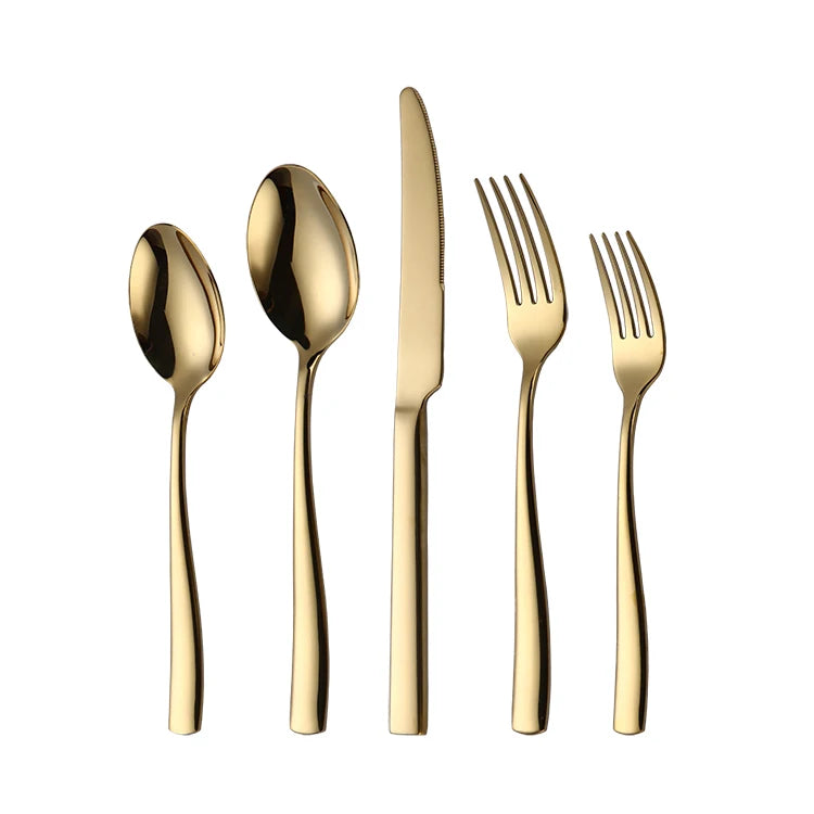 Modern Design Stainless Steel Unique Style Flatware Set Mirror Gold Plated Wedding Catering Kitchen Cutlery