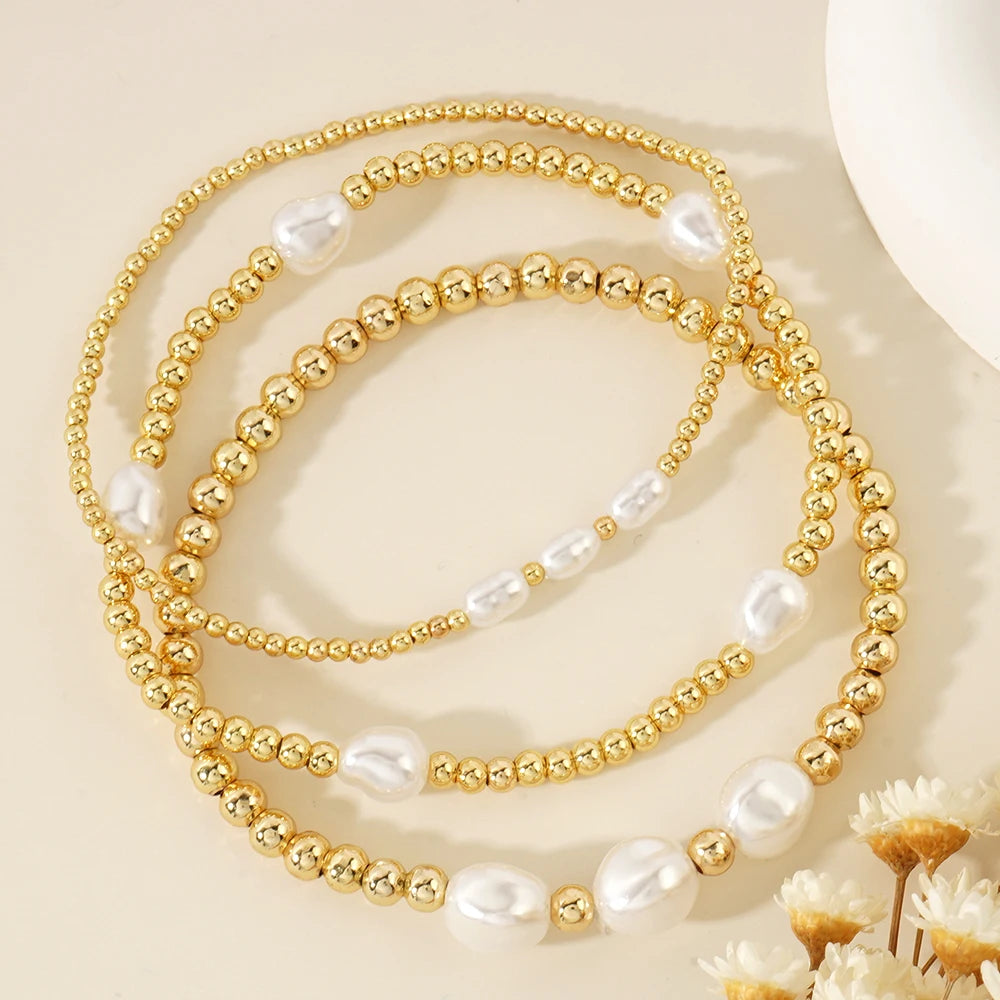 Go2boho New Bohemian Original Design Luxury 14K Copper Bead Imitation Pearl Bead Women's Bracelet Set