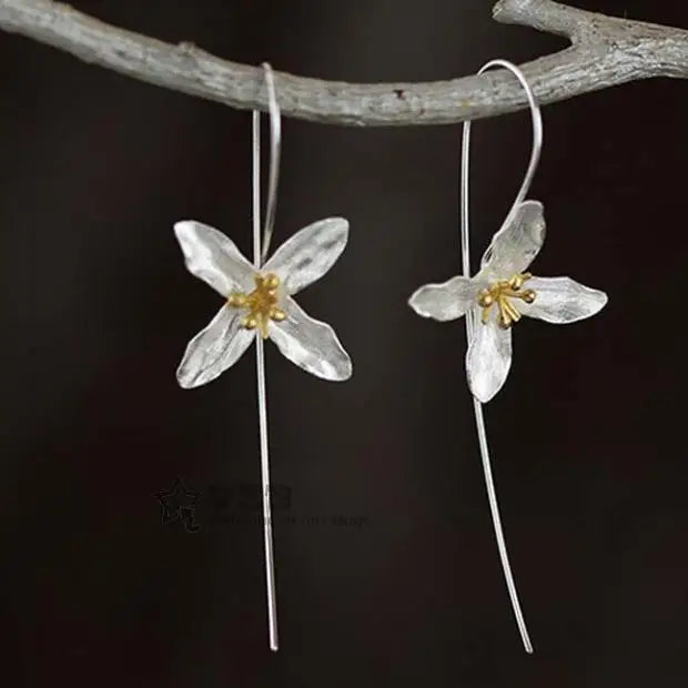 925 Silver Four Leaf Clover Earings Elegant Long Drop Earring for Women Fashion Large Jewelry Earrings