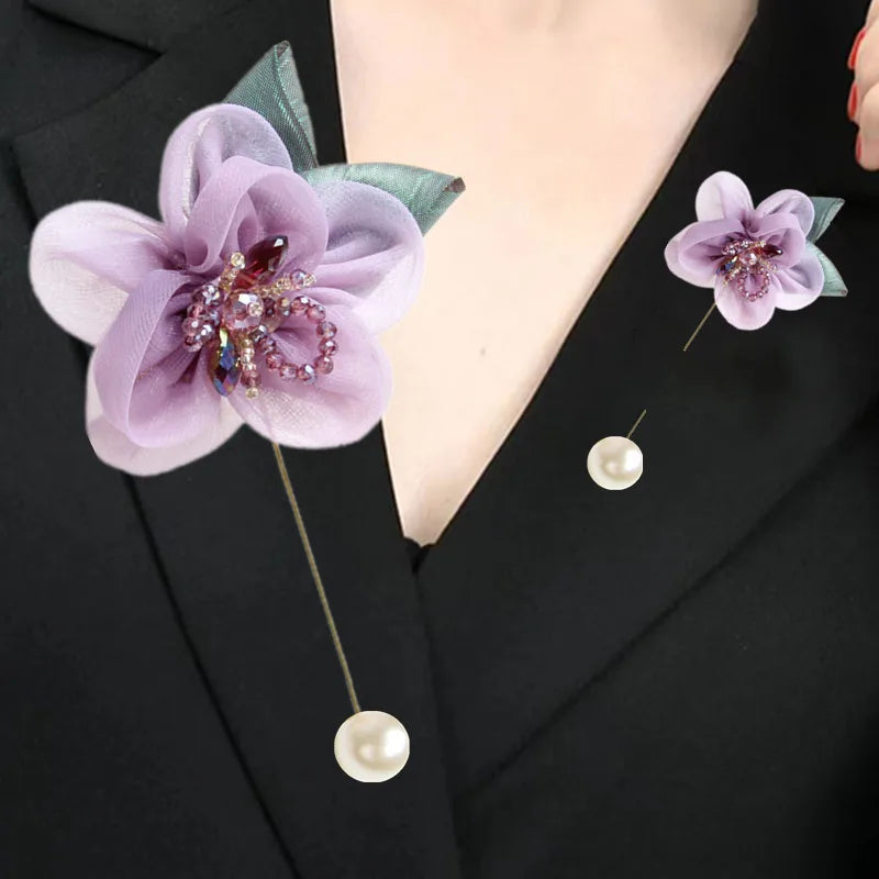 Japanese and Korean Brooch Fabric Embroidered Flower Sweater Accessories Coat Suit Dress Pin Temperament Female Corsage