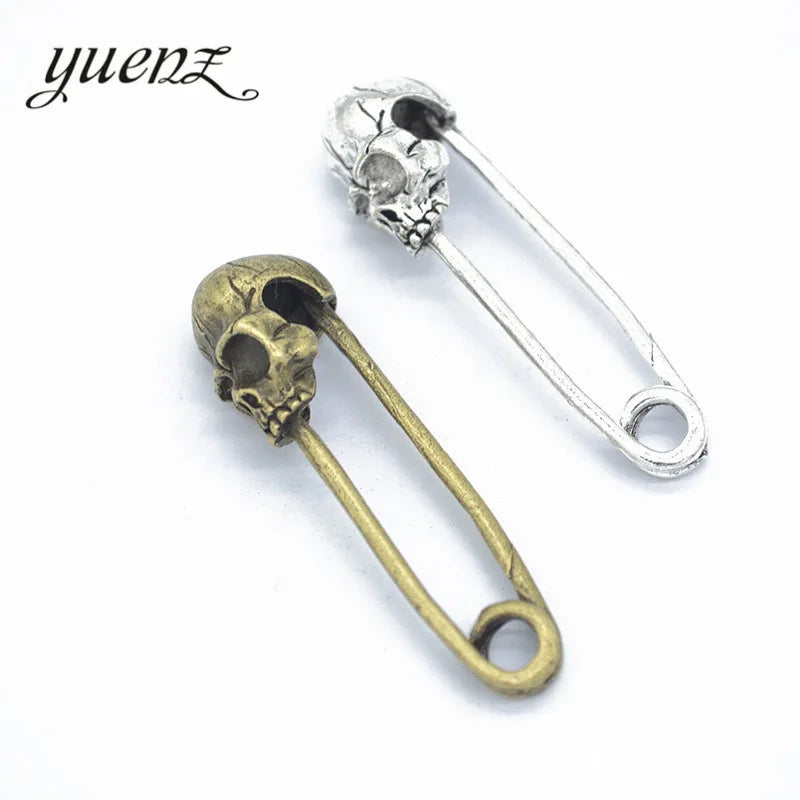YuenZ 2 Colour Alloy Metal Antique Sliver Skull Pin Charm Jewelry Making DIY Handmade Craft 50*14mm J152