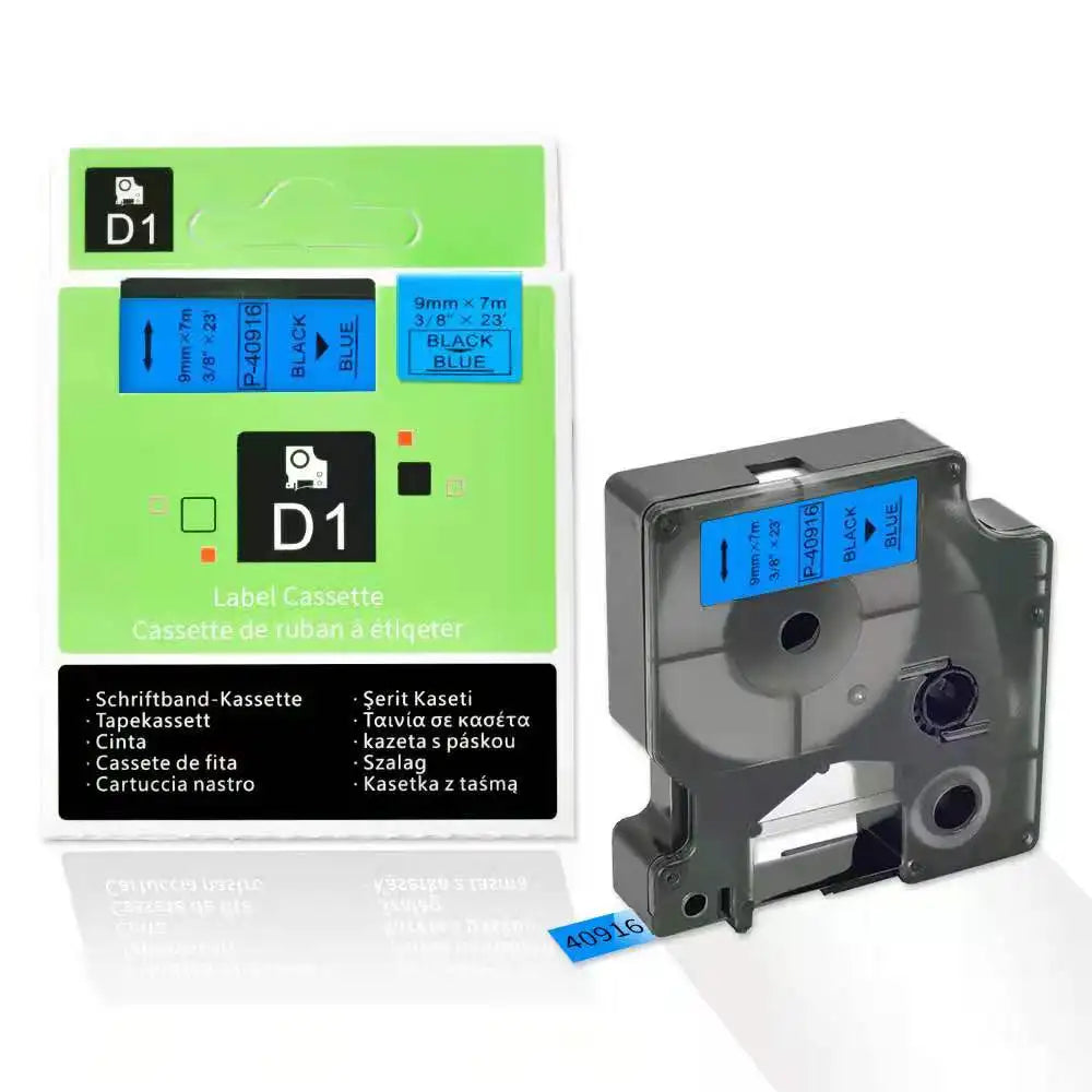 Dymo Compatible 40916 9mm 7m Ribbon Printer Labels Black on Blue for LM160 Printers for Pet Food Snack Sandwich Sugar Candy
