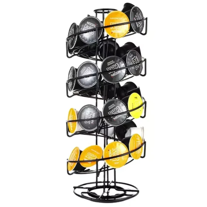 Factory Direct Sales New Iron Wire Carousel Holds 30 Coffee Capsule Tower Stand Coffee Pod Capsule Holder