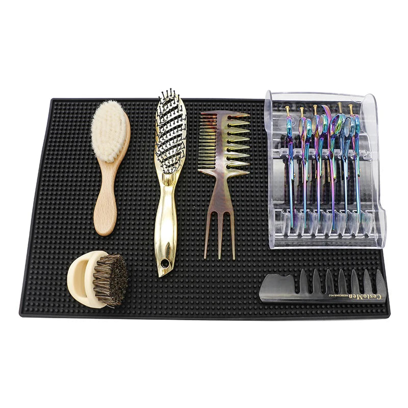 CestoMen Put Logo Barber Station Mat Non-slip Beauty Salon Mat Black Flexible Heat-Resistant Salon Shop Work Station Pad