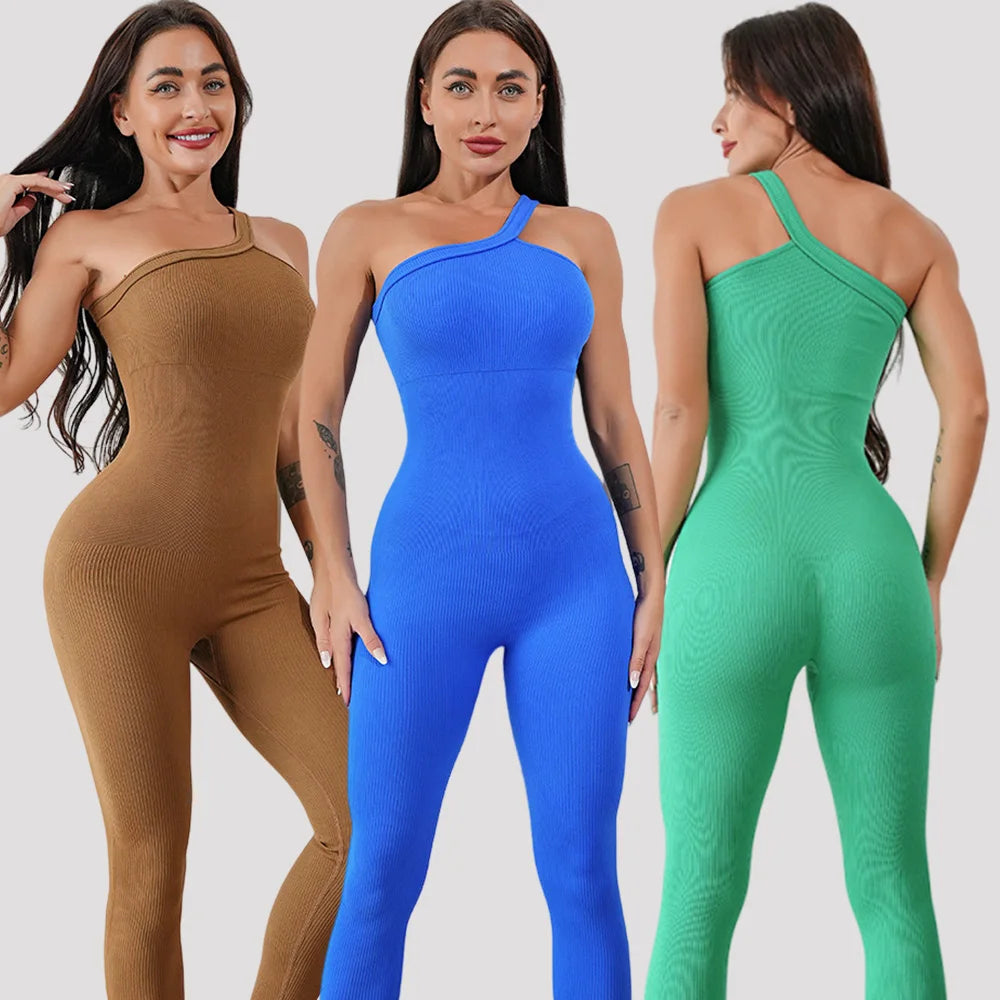 High Waist Yoga Pants One Shoulder Seamless Yoga Pants Detachable Cup Tight Buttock Lift Sports Gym Pants
