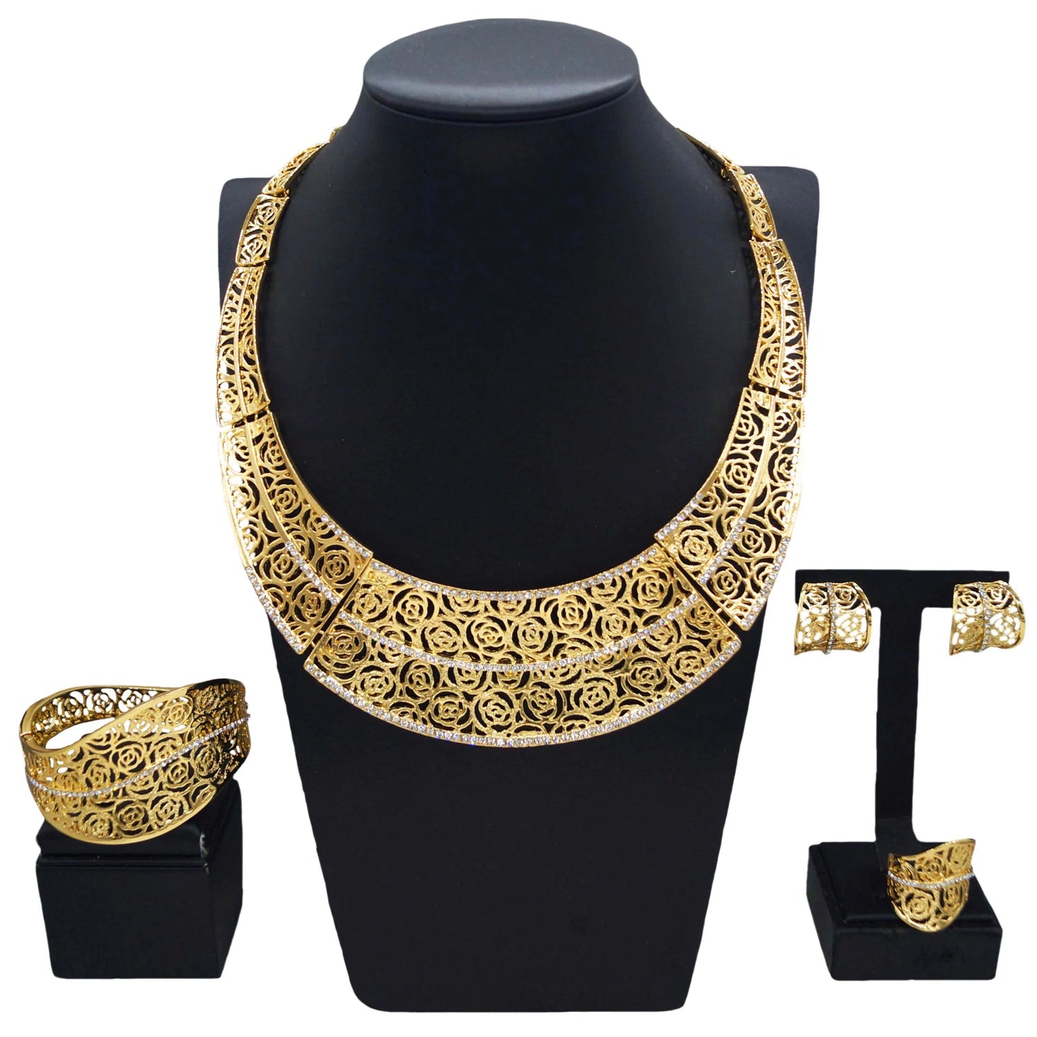 Zhuerrui Latest Italian Jewelry Set Fashion Copper Ring Delicate Flowers Nigerian Girls Engagement Jewelry 4-piece SetH00911