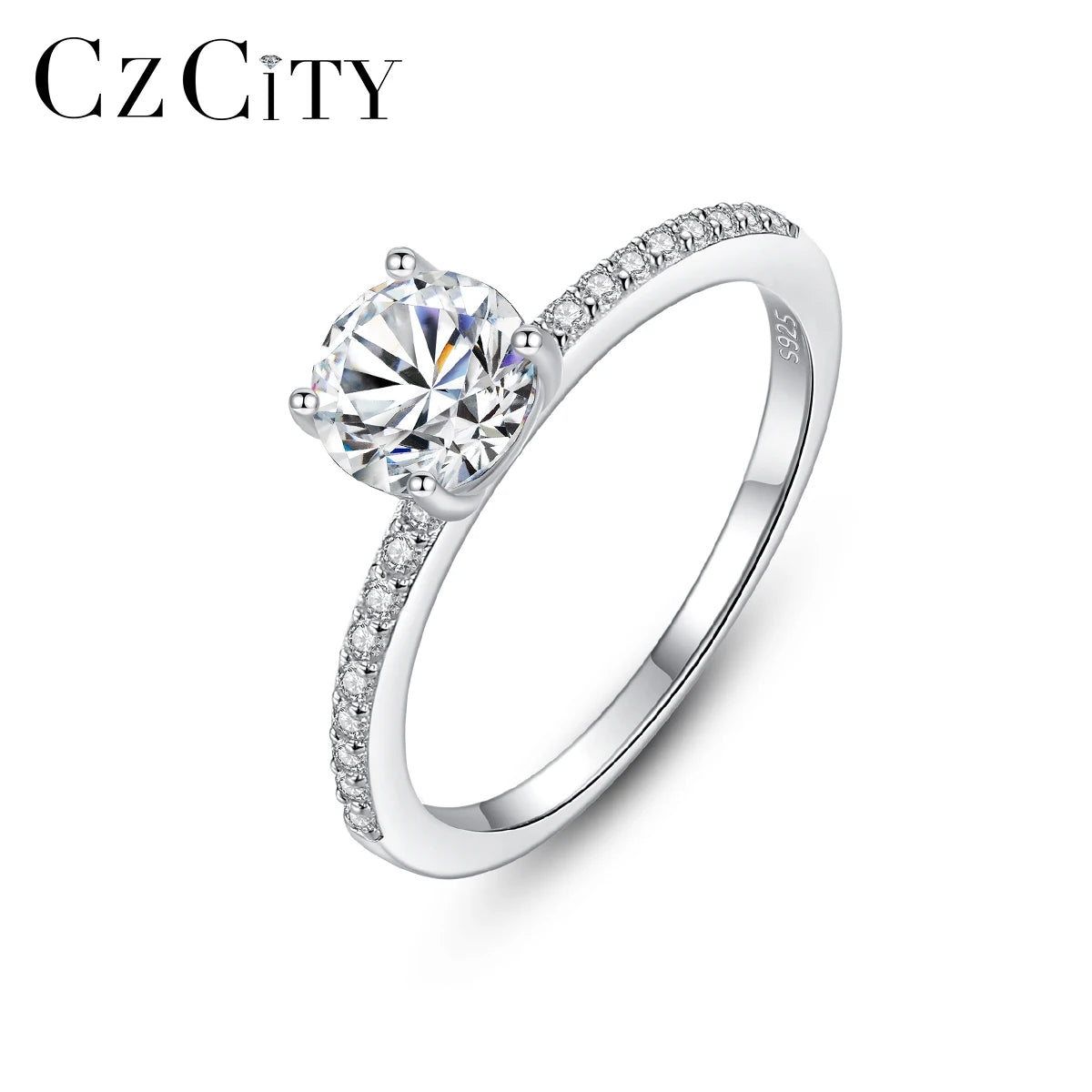 CZCITY Moissanite Rings Jewelry Diamond Engagement 1 Carat Moissanite Diamond Wedding Band Rings