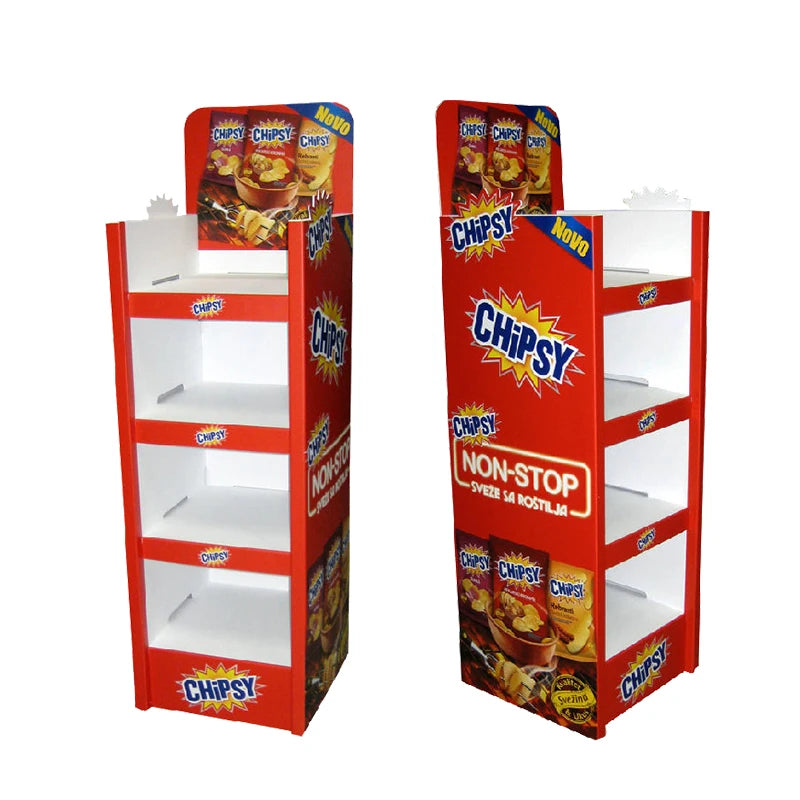 Custom Retail Cardboard Floor Display Stand Supermarket Corrugated Paper Floor Display Stands for Food Potato Chips