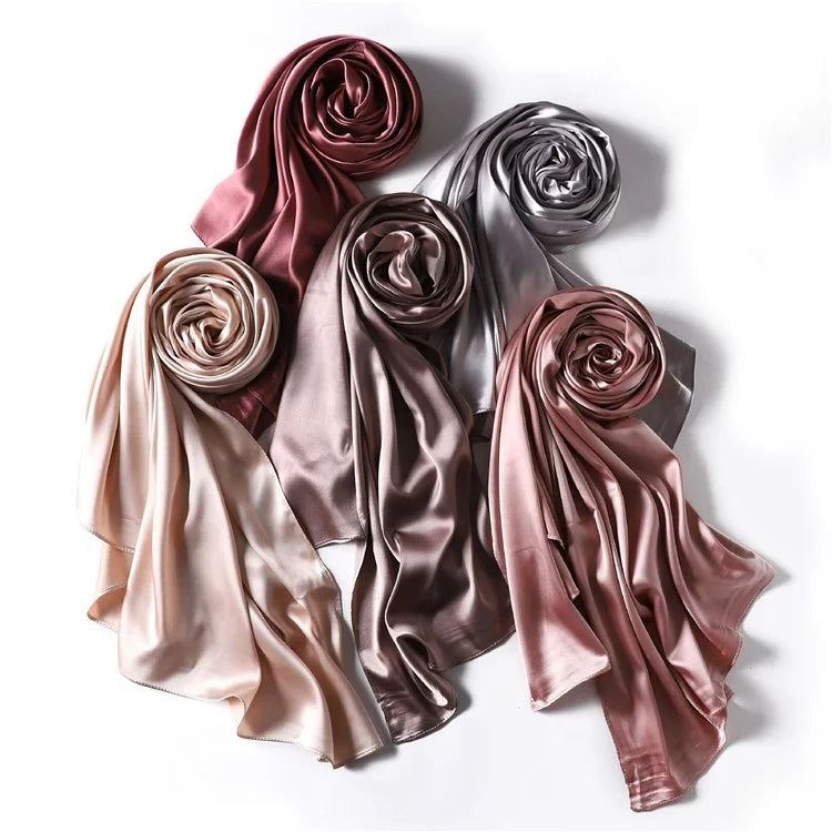 Luxury Smooth Super Soft Elegant Women Scarf Satin Fashion Islam Muslim Ladies Plain Silk Like Shawls and  Scarves Hijab Scarf