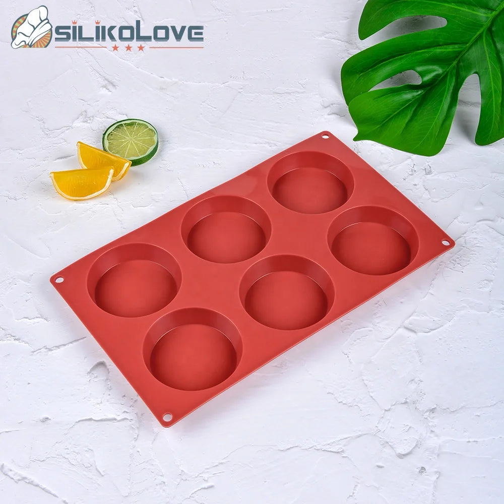 SILIKOLOVE Factory Red 6 Cups LFGB Platinum Non Stick BPA Free Jumbo Silicone Brownie Cupcake Pan Muffin Tin Cake Baking Mold