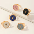 Gold Plated Adjustable Moon Enamel Rings Jewelry Women