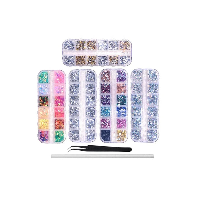 Colorful Nail Art Kit with Rhinestones Crystal Diamonds Studs Sequins-Includes Tweezers and Wax Pen for Nail Decorations