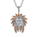 Hot Selling Hip Hop Brass Silver Plated Zircon Indian Chief Pendant Headdress Necklace for Men's Wedding & Party Jewelry