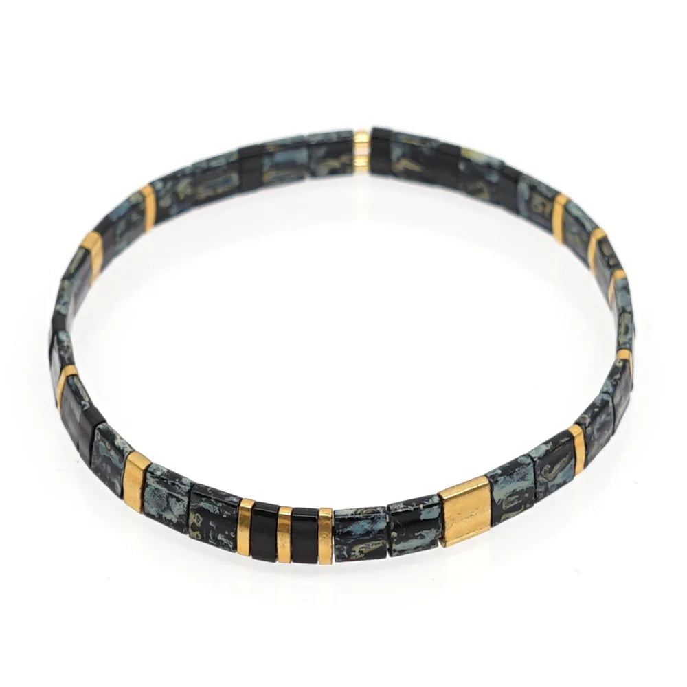 2025 Crystal hot sale gold filled adjustable tila beads bracelets & bangles homme black bead bracelet