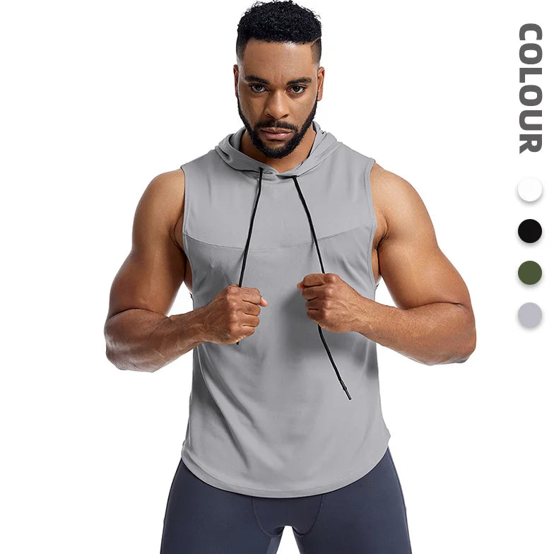 Hooded Basketball Vest Men's Summer Sleeveless Fitness Vest Mesh Breathable Sports Quick Drying Vest