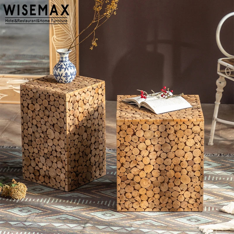 WISEMAX FURNITURE Modern Block Splicing Design Coffee Table Cube Wooden Center Table Side Table Set for Living Room
