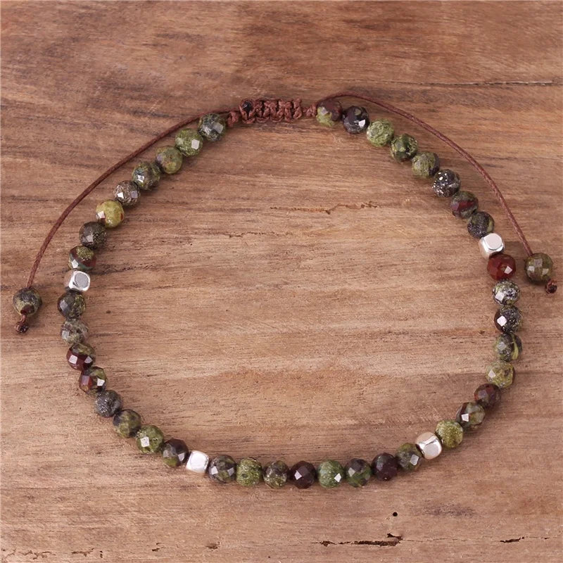 Popular Jewelry Trendy 4mm Natural Dragon Blood Stone Beads Dainty Bracelet for Women Boho Tibetan Adjustable Healing Bracelet Jewelry Wholesale