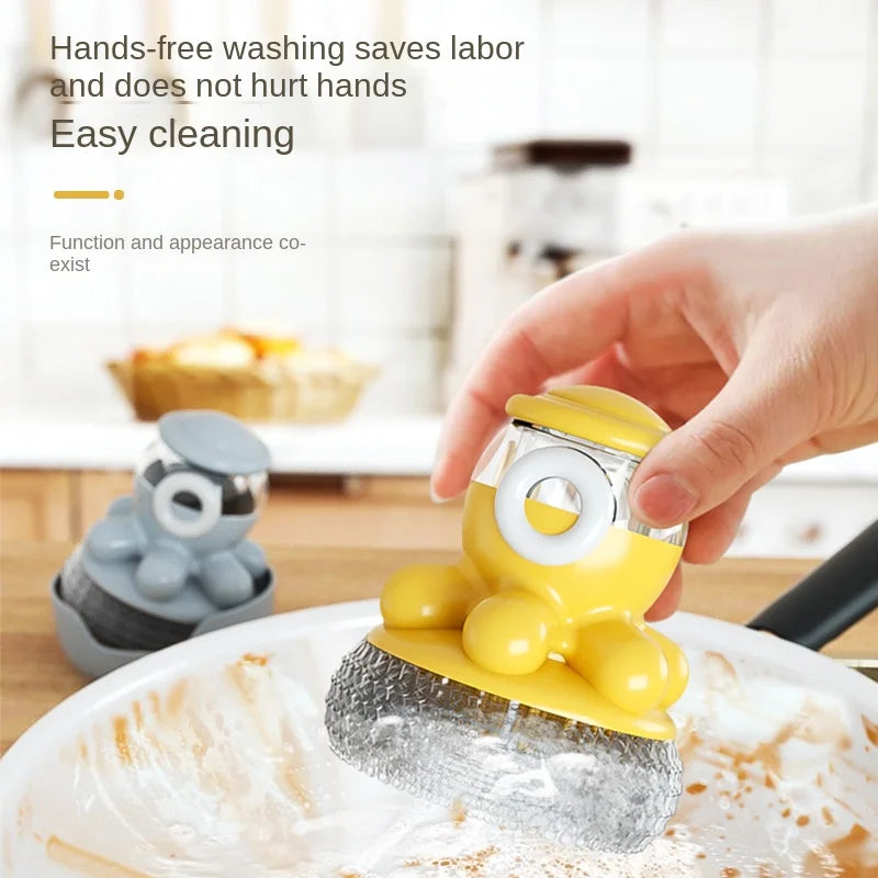 Octopus Wok Brush Artifact Automatic Liquid Adding Brush Pressing Kitchen Home Stove Cleaning Brush Does Not Hurt Hands