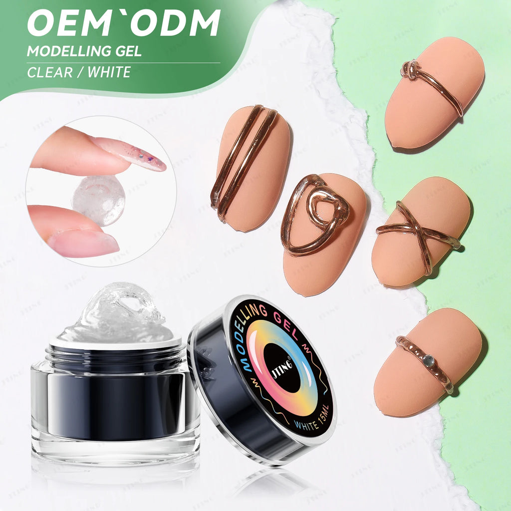JTING Non Sticky DIY 3D Effect Milky White Color Rubber Modelling Gel Polish 15ml Long Lasting Modeling Gel Nail Polish OEM ODM
