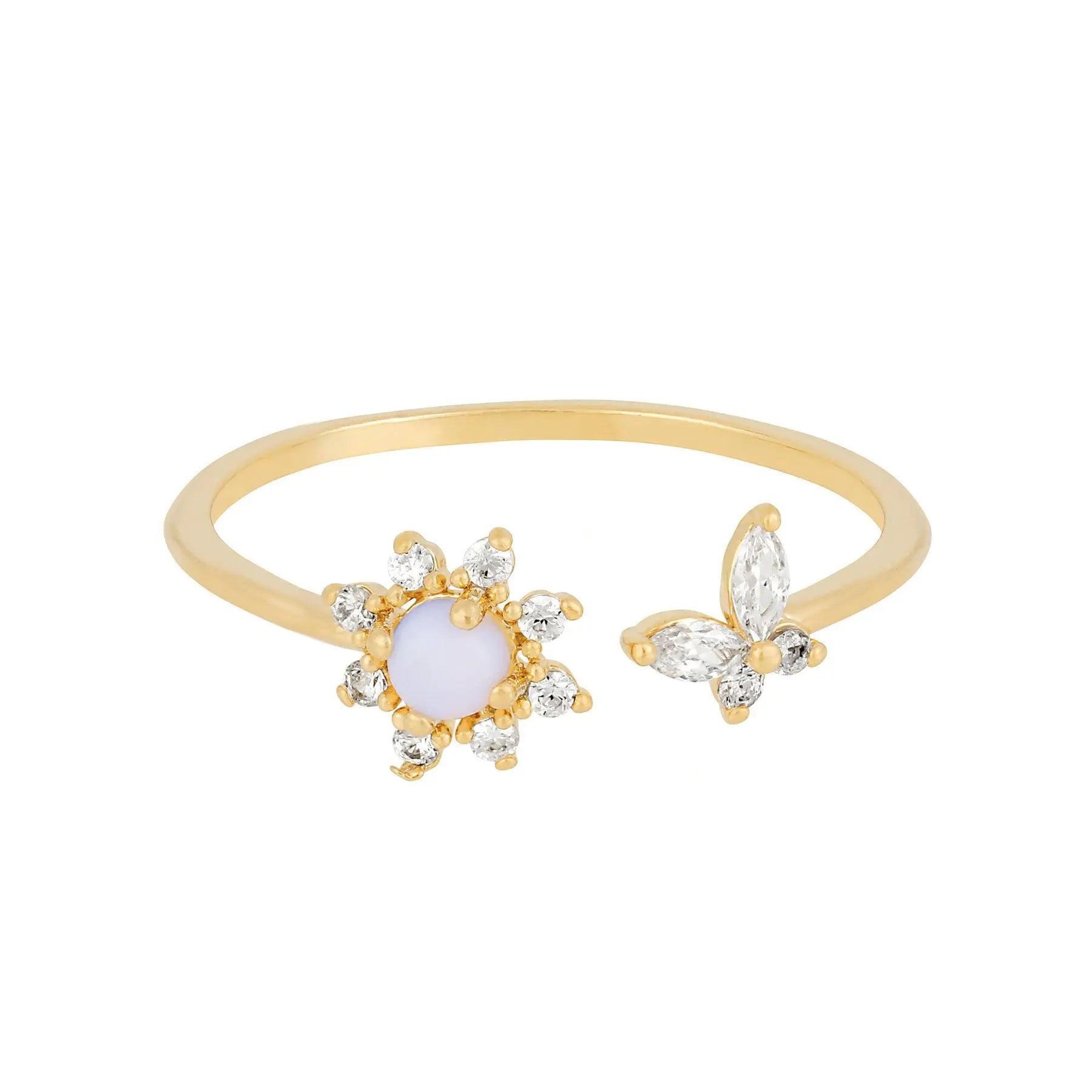 Korean Ins Trend New Women plum Blossom Flower butterfly Zirconia Opening Ring 18K Gold Plated Lady Zircon Adjustable Ring