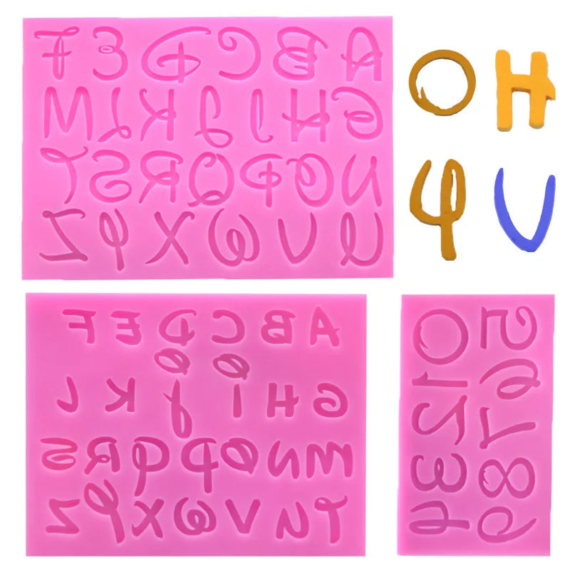 HY  3pcs/set Letter Fondant Mold Silicone Alphabet Number 0-9 Chocolate Molds for Cupcake Topper Cake Decor