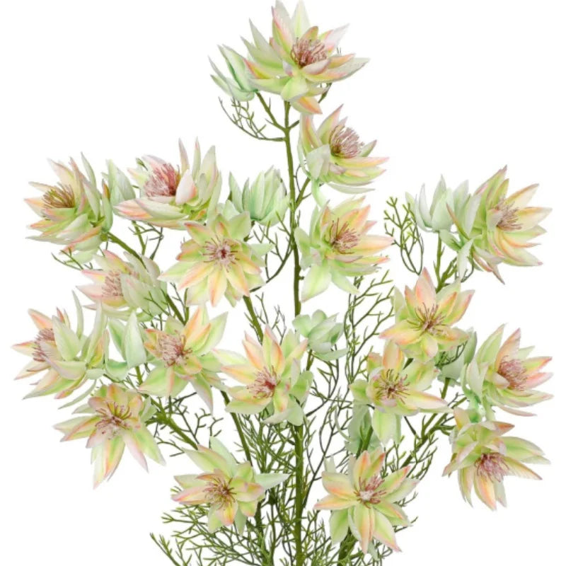 Artificial Silk Protea Flower with Long Stem Arrangement Branch 6 Heads for DIY Wedding Party Floral Bouquets Table Home Decor