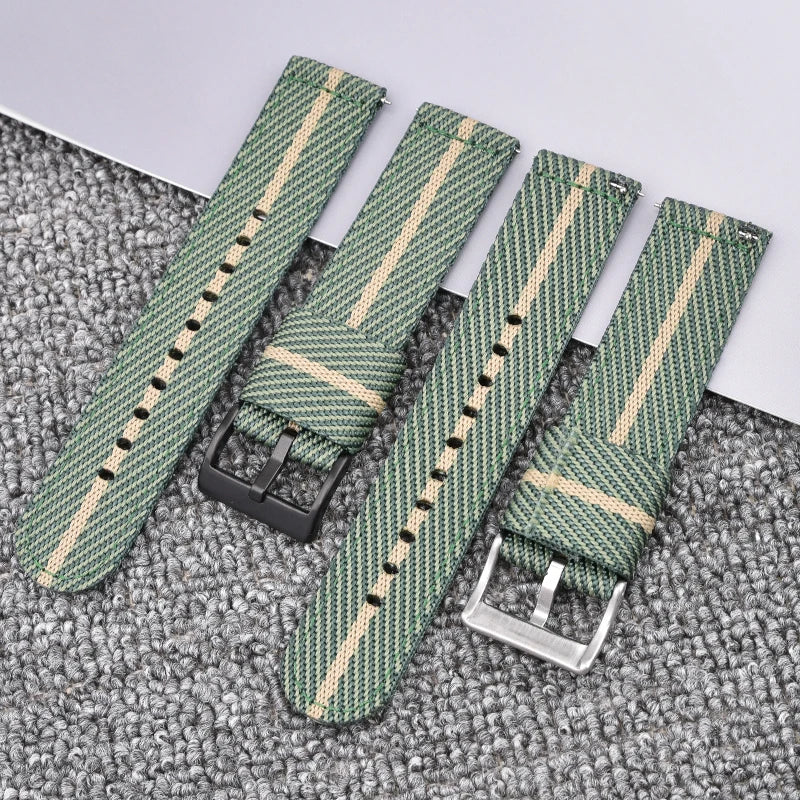 New Woven Braided Twill Pattern Nylon Watch Strap With Brushed PVD Black Buckle Fit for Different Kind of Watch 20mm 22mm