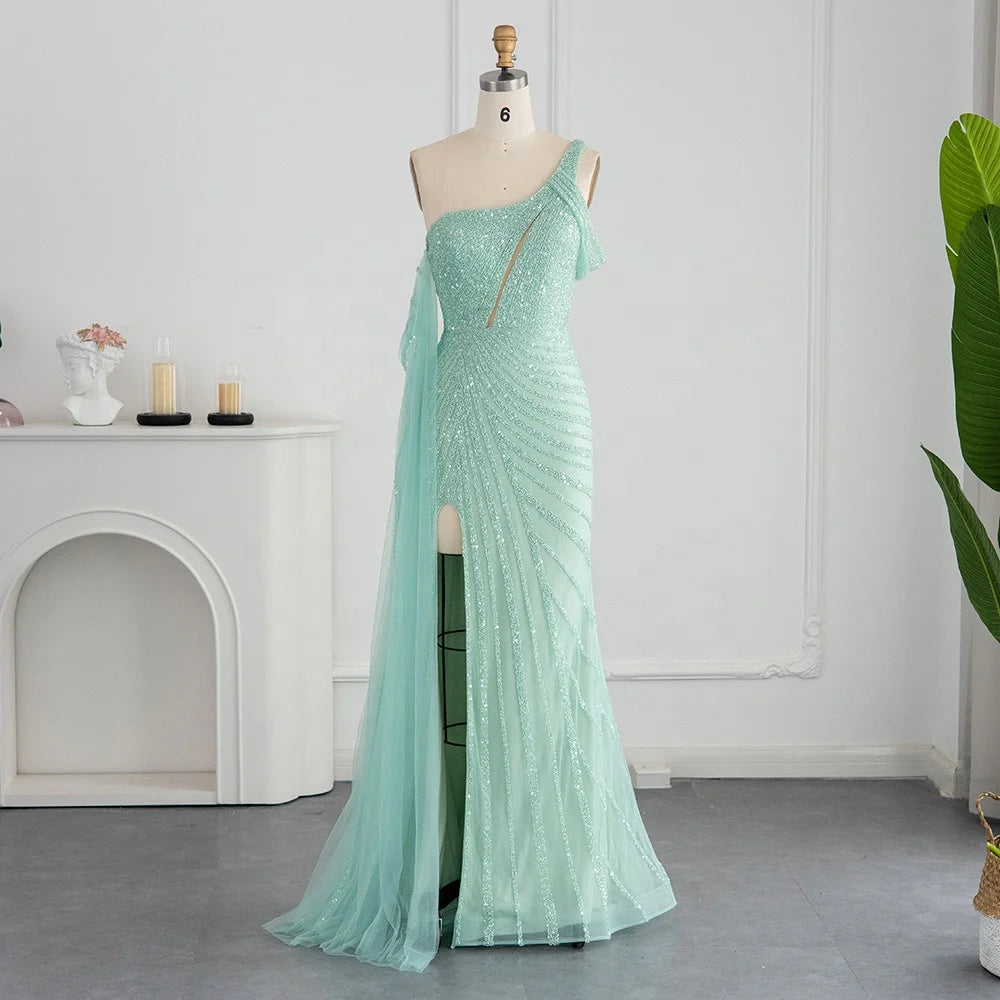 Jancember LSCZ98 Elegant Shine One Shoulder Asymmetrical Party Gown for Women