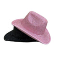 Fashion Bling Full Rhinestone Felt Fedora Hats Wide Brim Jazz Party Cowboy Cap Shiny Performance Panama Cap Unisex
