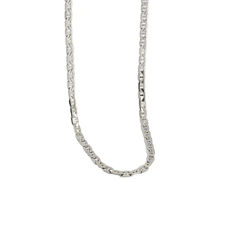 Korean Inspired S925 Sterling Silver Rhodium & Gold Plated Choker Necklace with Flat Gold Chain for Women Party Gift