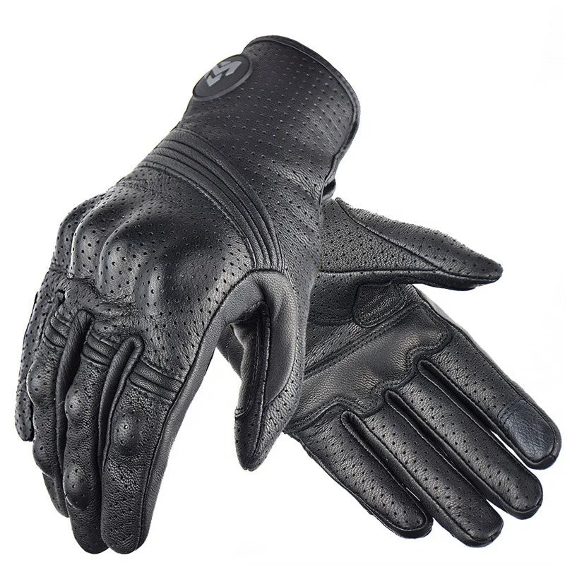 Motorcycle Gloves Motorbike Driving Cycling Retro Pursuit Perforated Real Leather Moto Protective Gears Motocross Gloves