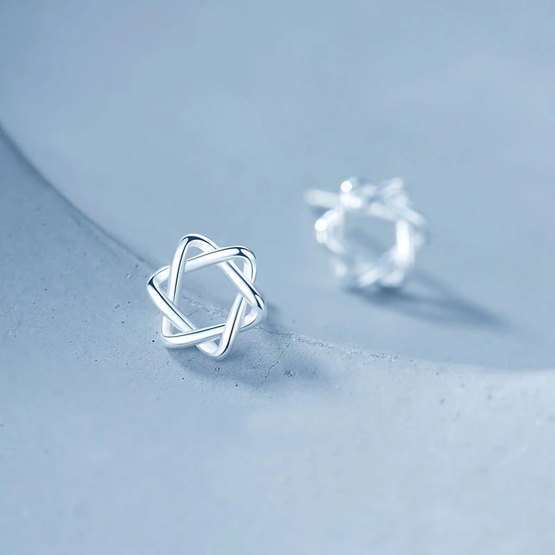 Simple Minimalist 925 Sterling Silver Mini Tiny Six-pointed Star Hexagram Stud Earrings for Women