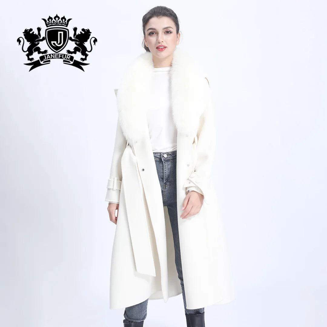 Popular Cashmere Winter Autumn Ladies Long Casual Korean Women Big Fur Collar Coat Women UK