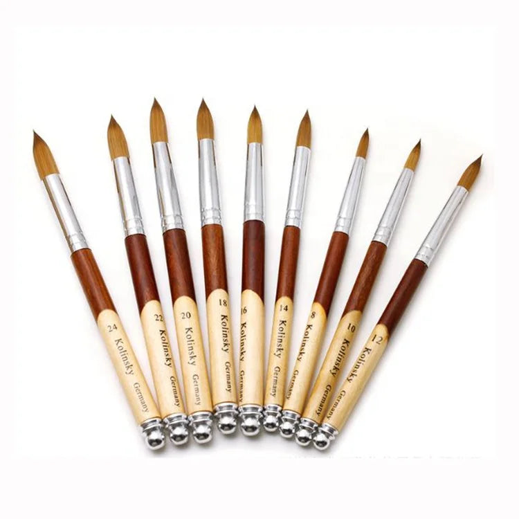 FYD Custom 100% Kolinsky Gel Nail Art Brush Set Private Label Thick Wooden Acrylic Nail Brushes Wooden Handle Beauty Supplies